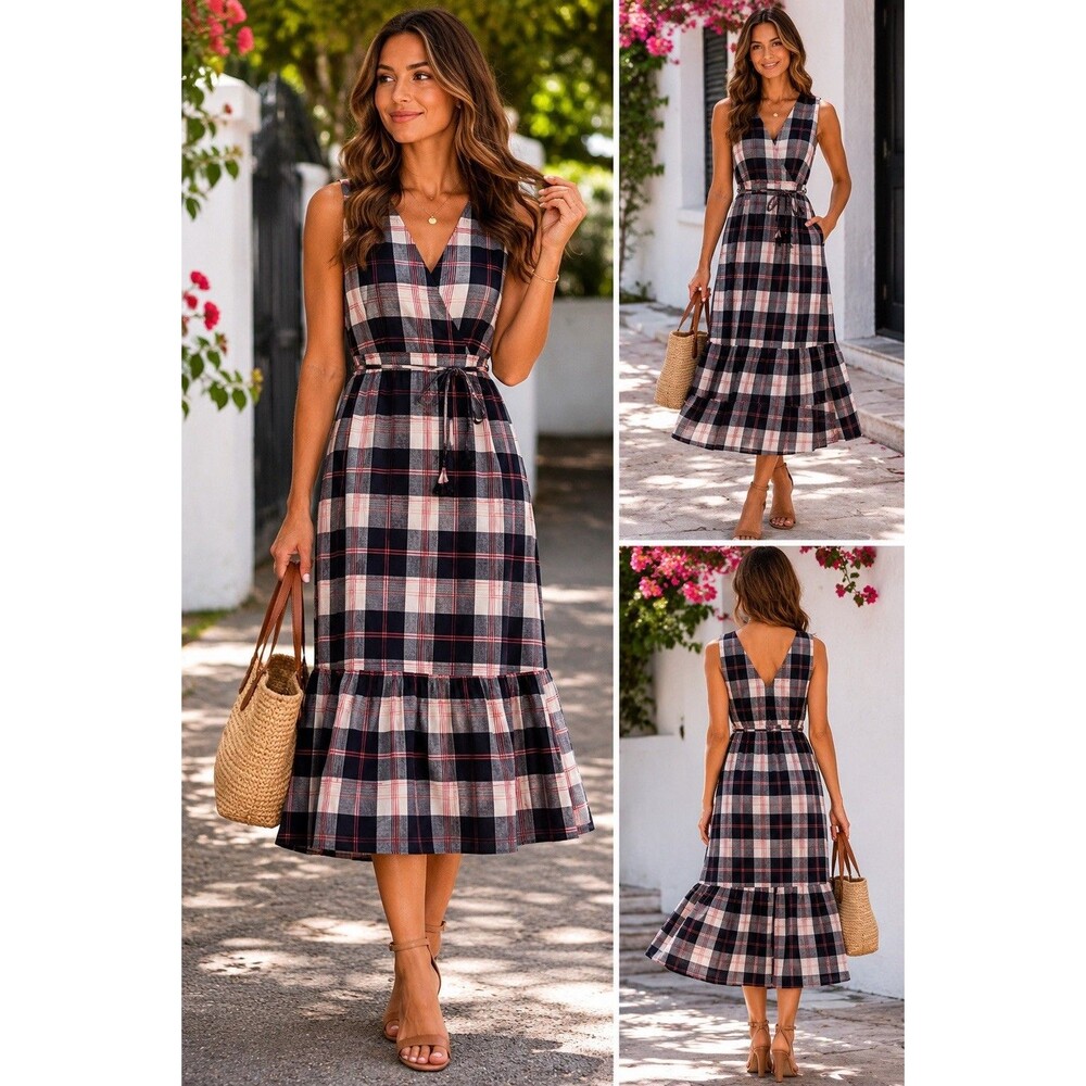 Anthropologie Isabella Sinclair Plaid Midi Dress NWT Sz M Ruffle Hem Cottagecore